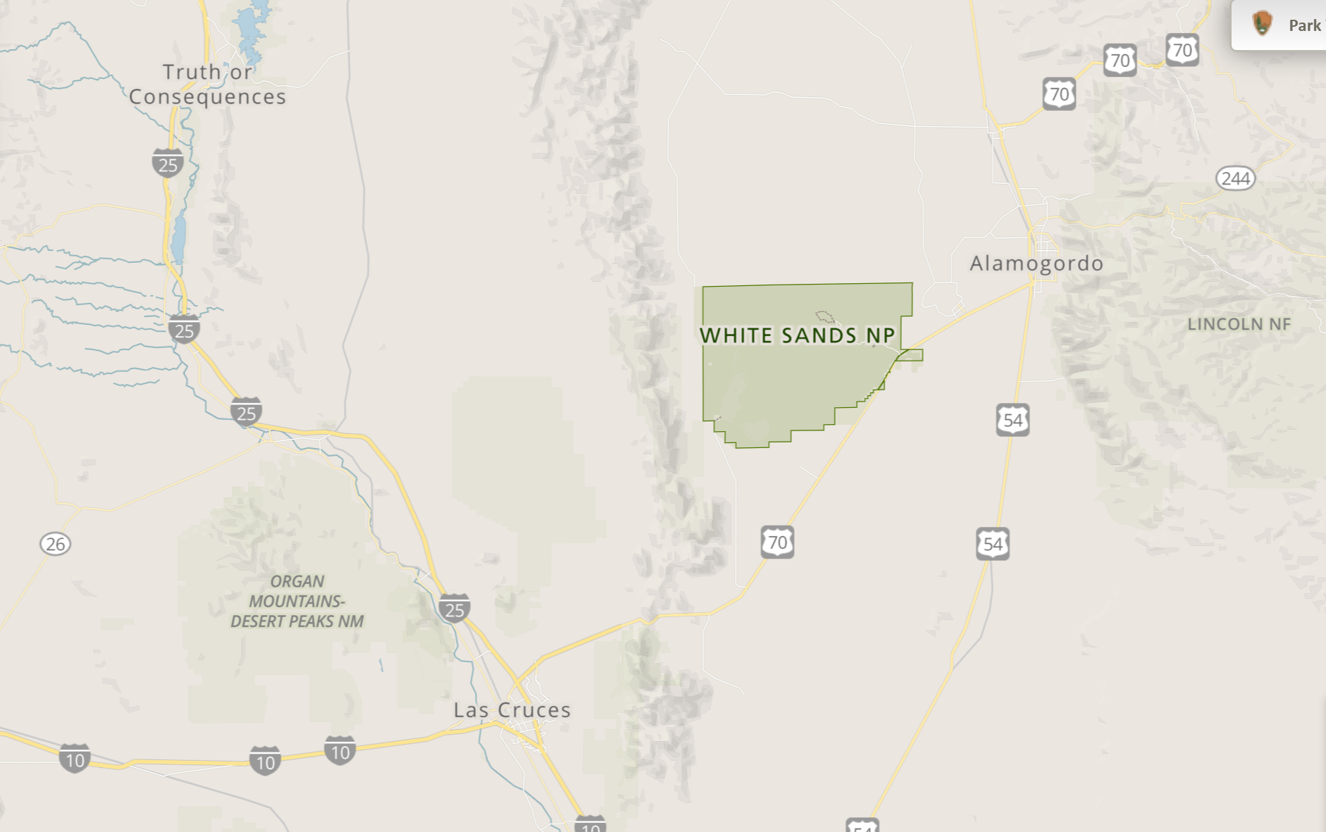 Mapa de monumento nacional, dunas de yeso Nuevo México